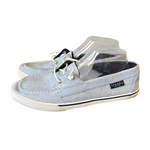 Sperry Topsiders Blue Canvas Boat Shoes  Nautical Coastal Beach Preppy Size 9